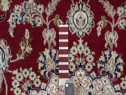 Red 7'0" x 7'0" Fine Oriental Hand knotted Wool/Silk Rug - Sku: O092556