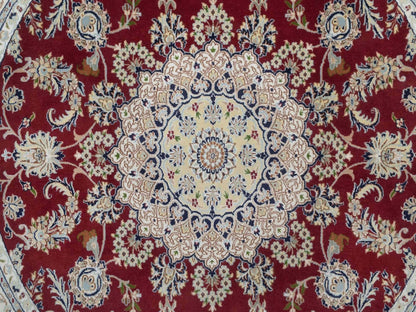 Red 7'0" x 7'0" Fine Oriental Hand knotted Wool/Silk Rug - Sku: O092556