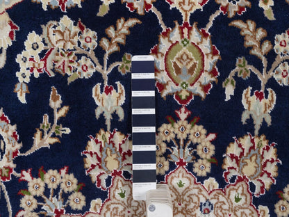 Blue 6'6" x 6'7" Fine Oriental Hand knotted Wool/Silk Rug - Sku: O092557