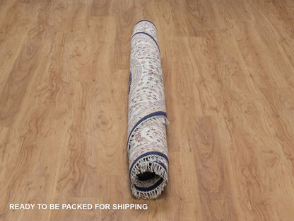 Blue 6'6" x 6'7" Fine Oriental Hand knotted Wool/Silk Rug - Sku: O092557