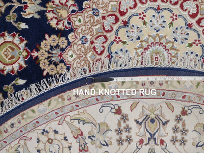 Nain Fine Oriental hand-knotted wool/silk rug in Blue & Ivory, 6'6" x 6'7" — SKU O092557 (view 8)