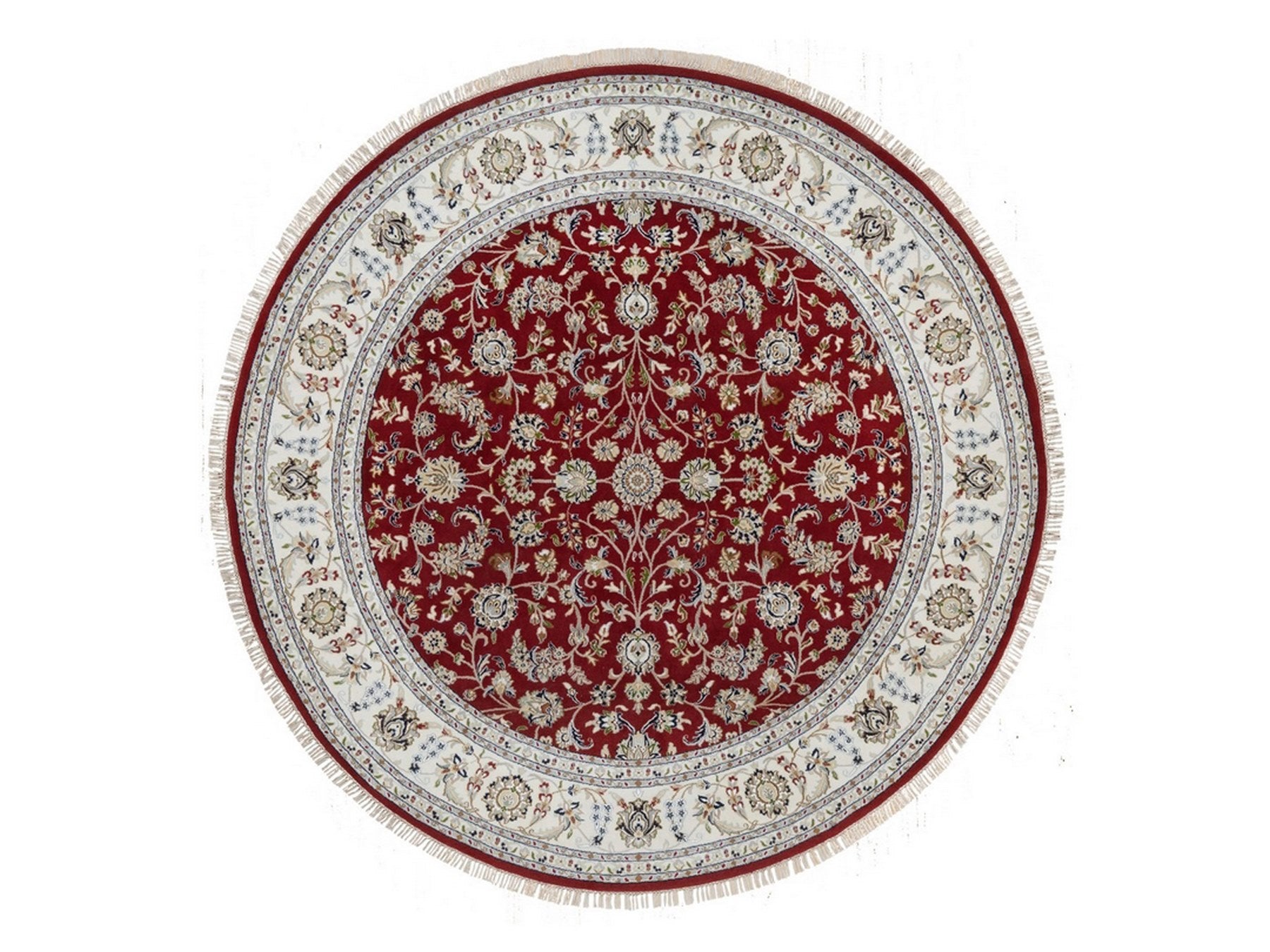 Nain Fine Oriental hand-knotted wool/silk rug in Red & Ivory, 8' x 8' — SKU O092558