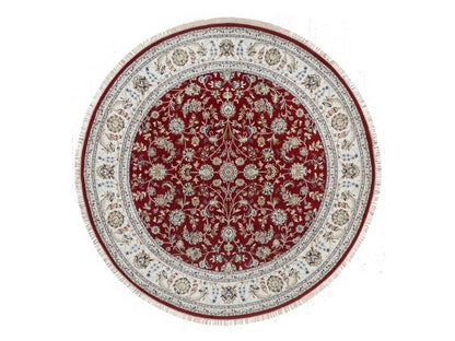 Nain Fine Oriental hand-knotted wool/silk rug in Red & Ivory, 8' x 8' — SKU O092558