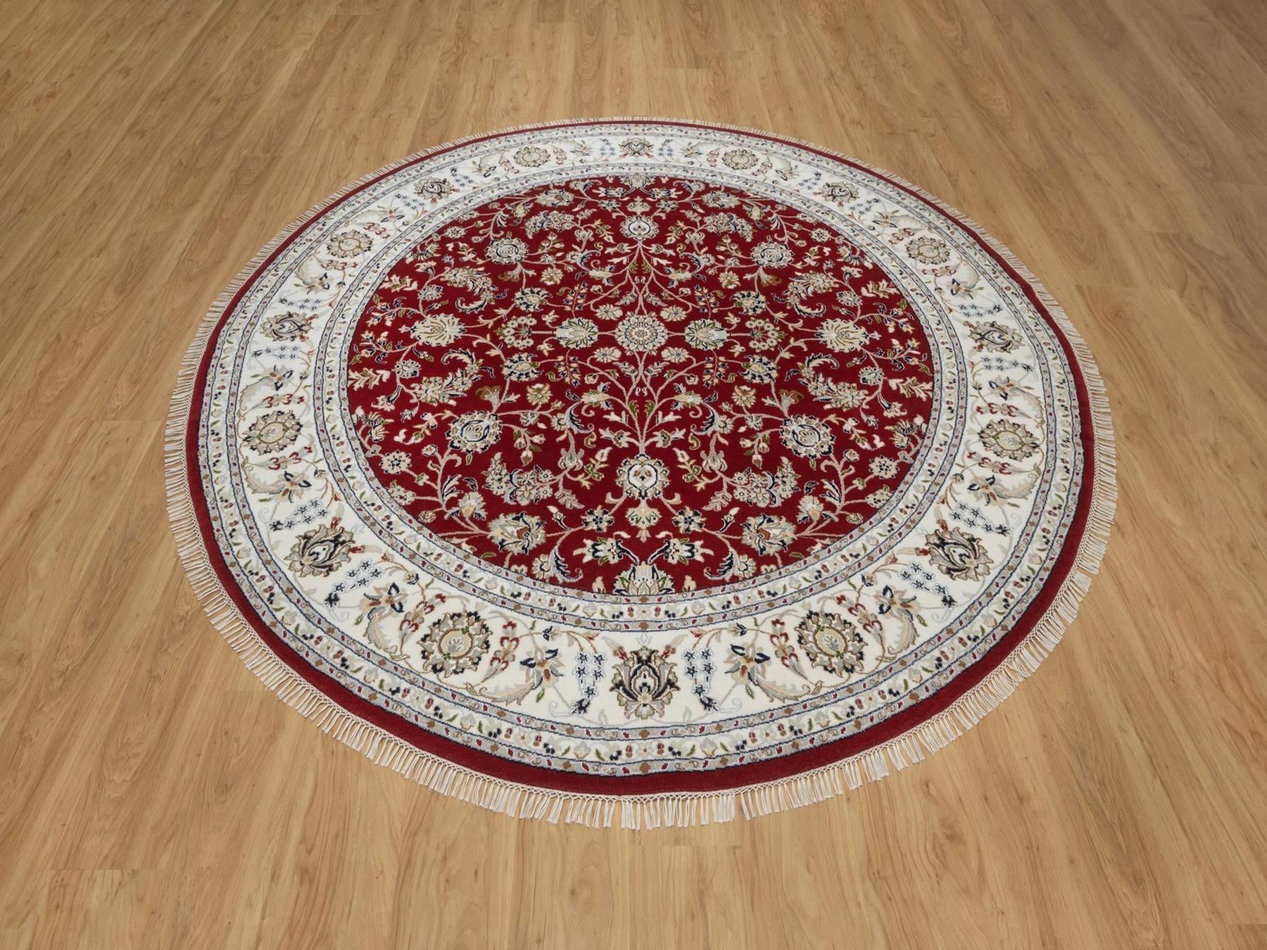 Nain Fine Oriental hand-knotted wool/silk rug in Red & Ivory, 8' x 8' — SKU O092558 (view 2)