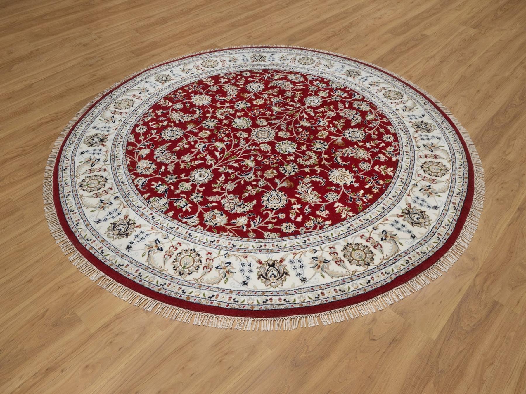 Nain Fine Oriental hand-knotted wool/silk rug in Red & Ivory, 8' x 8' — SKU O092558 (view 3)