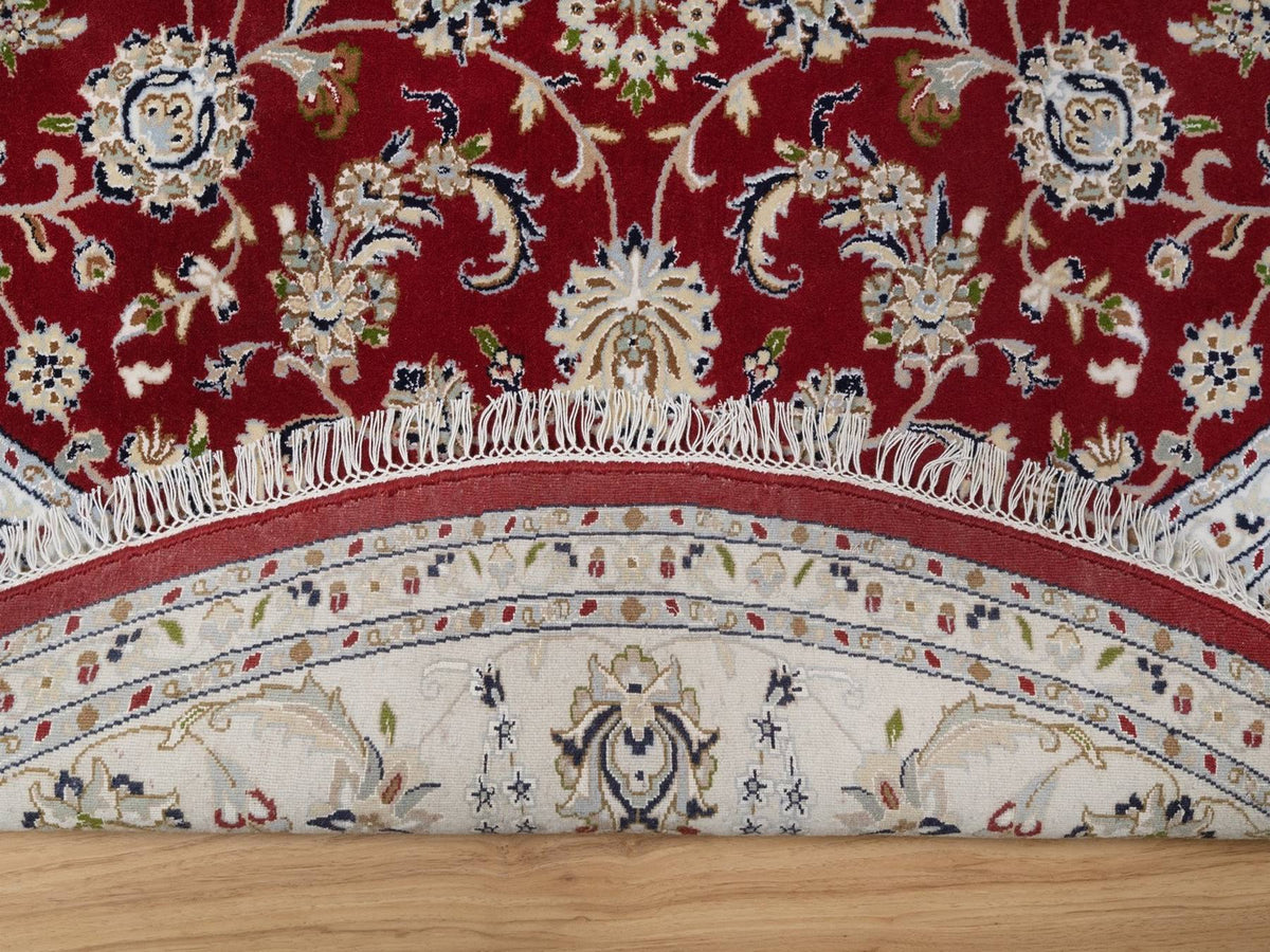 Nain Fine Oriental hand-knotted wool/silk rug in Red & Ivory, 8' x 8' — SKU O092558 (view 4)