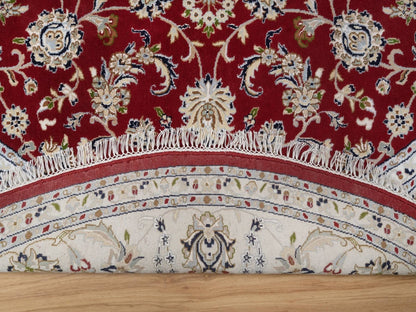 Nain Fine Oriental hand-knotted wool/silk rug in Red & Ivory, 8' x 8' — SKU O092558 (view 4)
