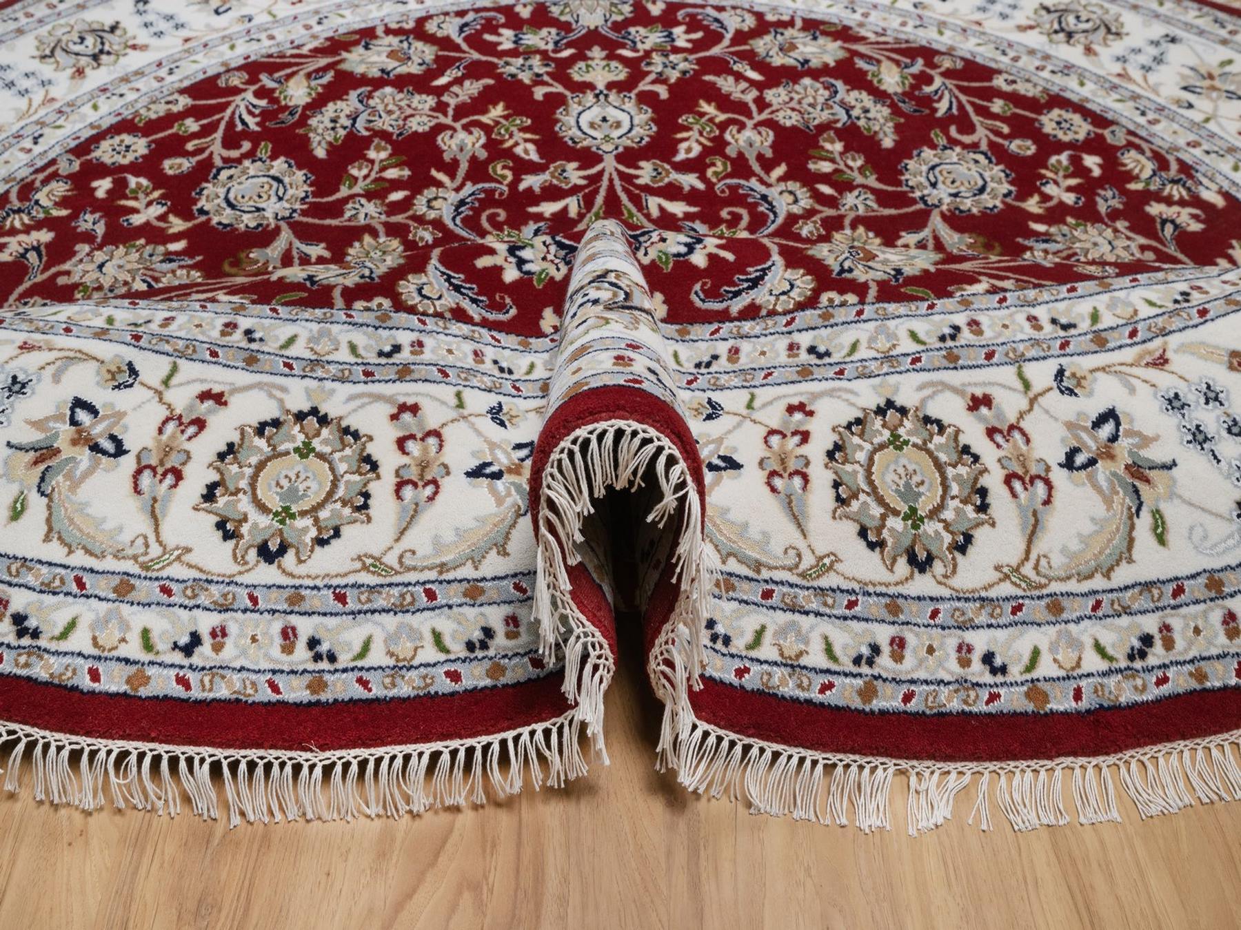 Nain Fine Oriental hand-knotted wool/silk rug in Red & Ivory, 8' x 8' — SKU O092558 (view 5)