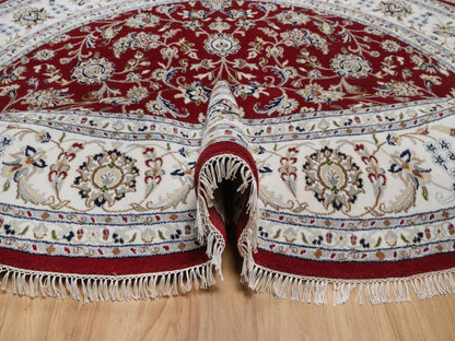 Nain Fine Oriental hand-knotted wool/silk rug in Red & Ivory, 8' x 8' — SKU O092558 (view 5)