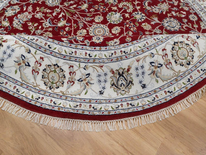 Nain Fine Oriental hand-knotted wool/silk rug in Red & Ivory, 8' x 8' — SKU O092558 (view 6)