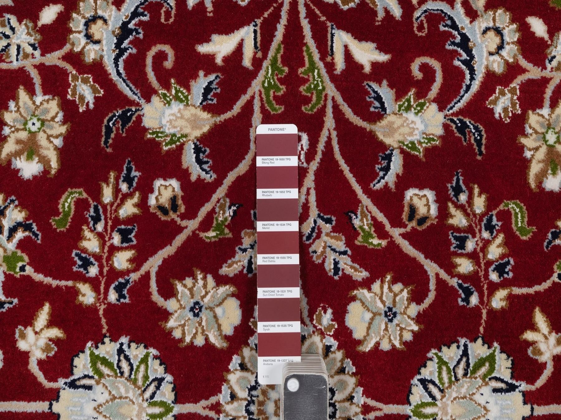 Nain Fine Oriental hand-knotted wool/silk rug in Red & Ivory, 8' x 8' — SKU O092558 (view 7)