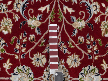 Nain Fine Oriental hand-knotted wool/silk rug in Red & Ivory, 8' x 8' — SKU O092558 (view 7)
