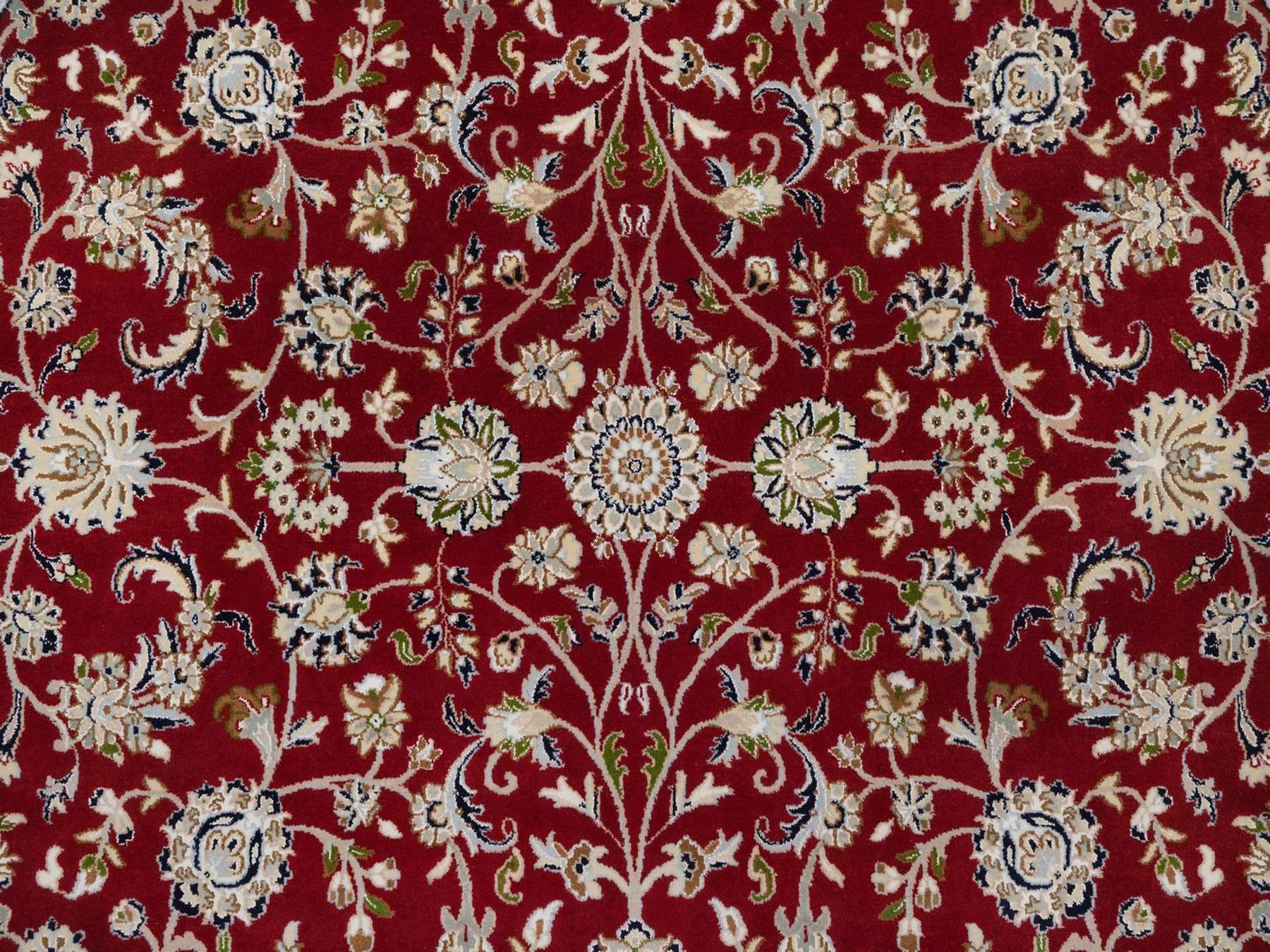 Nain Fine Oriental hand-knotted wool/silk rug in Red & Ivory, 8' x 8' — SKU O092558 (view 8)
