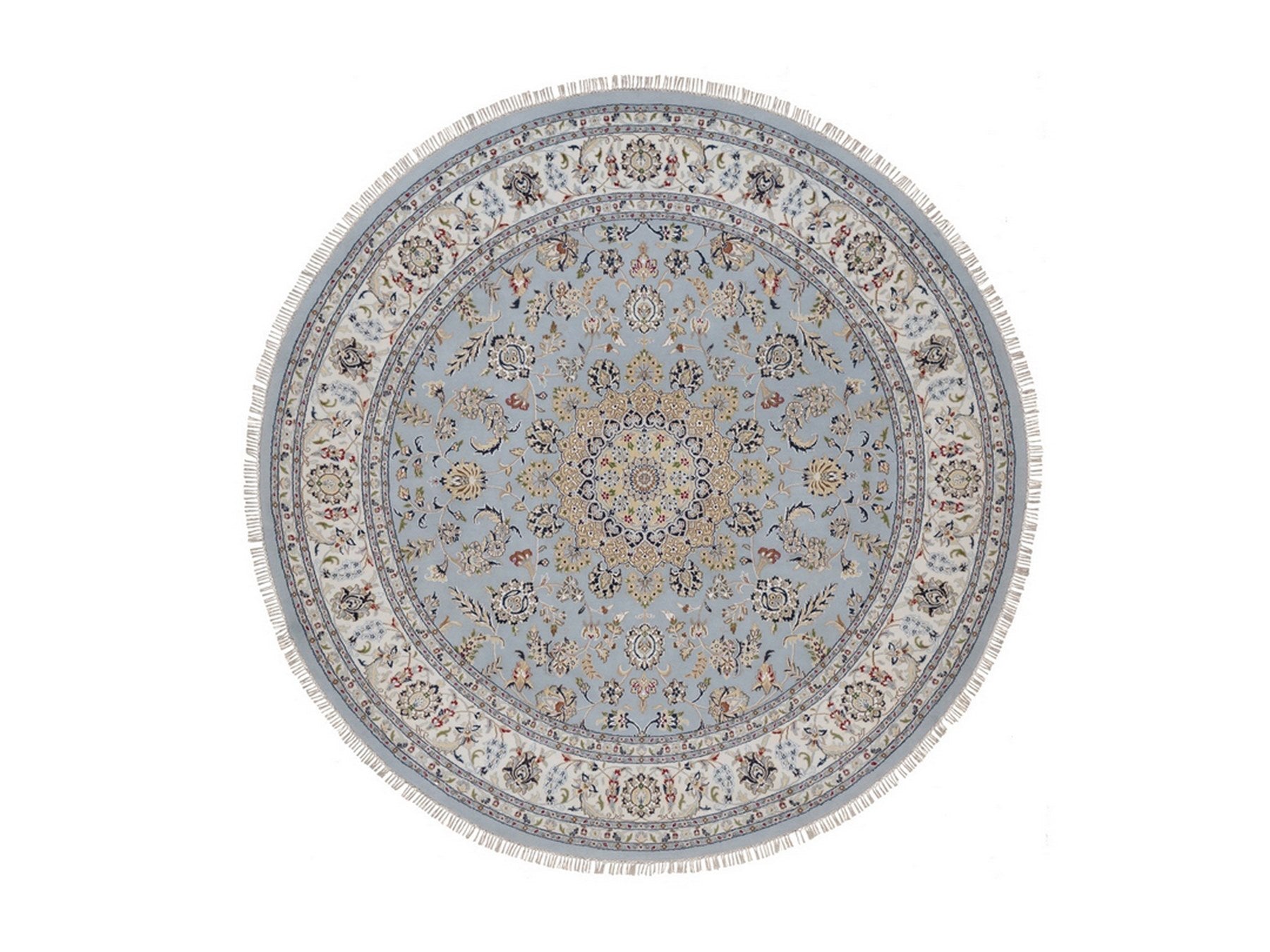 Blue 9'0" x 9'1" Fine Oriental Hand knotted Wool/Silk Rug - Sku: O092559