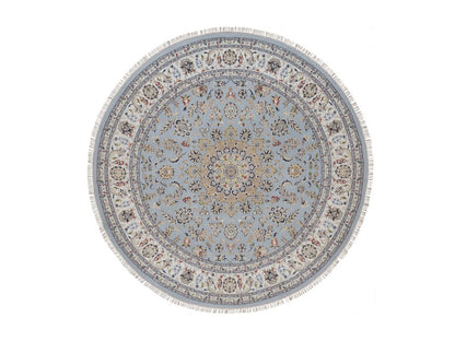 Blue 9'0" x 9'1" Fine Oriental Hand knotted Wool/Silk Rug - Sku: O092559