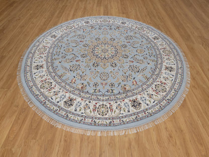 Blue 9'0" x 9'1" Fine Oriental Hand knotted Wool/Silk Rug - Sku: O092559