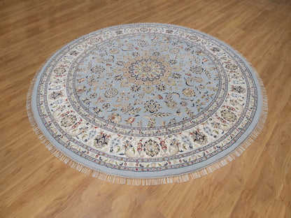 Blue 9'0" x 9'1" Fine Oriental Hand knotted Wool/Silk Rug - Sku: O092559