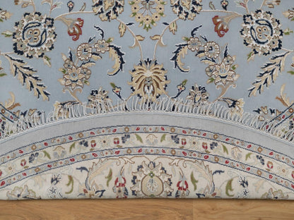 Blue 9'0" x 9'1" Fine Oriental Hand knotted Wool/Silk Rug - Sku: O092559