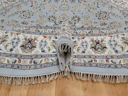 Blue 9'0" x 9'1" Fine Oriental Hand knotted Wool/Silk Rug - Sku: O092559