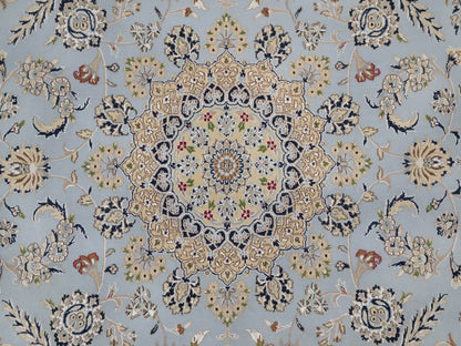 Blue 9'0" x 9'1" Fine Oriental Hand knotted Wool/Silk Rug - Sku: O092559