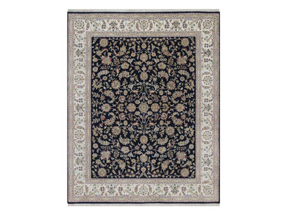 Nain Fine Oriental hand-knotted wool/silk rug in Blue & Ivory, 8' x 10'1" — SKU O092561