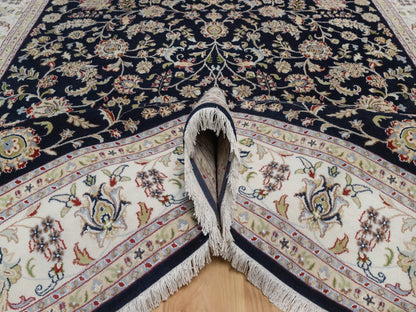 Blue 8'0" x 10'1" Fine Oriental Hand knotted Wool/Silk Rug - Sku: O092561