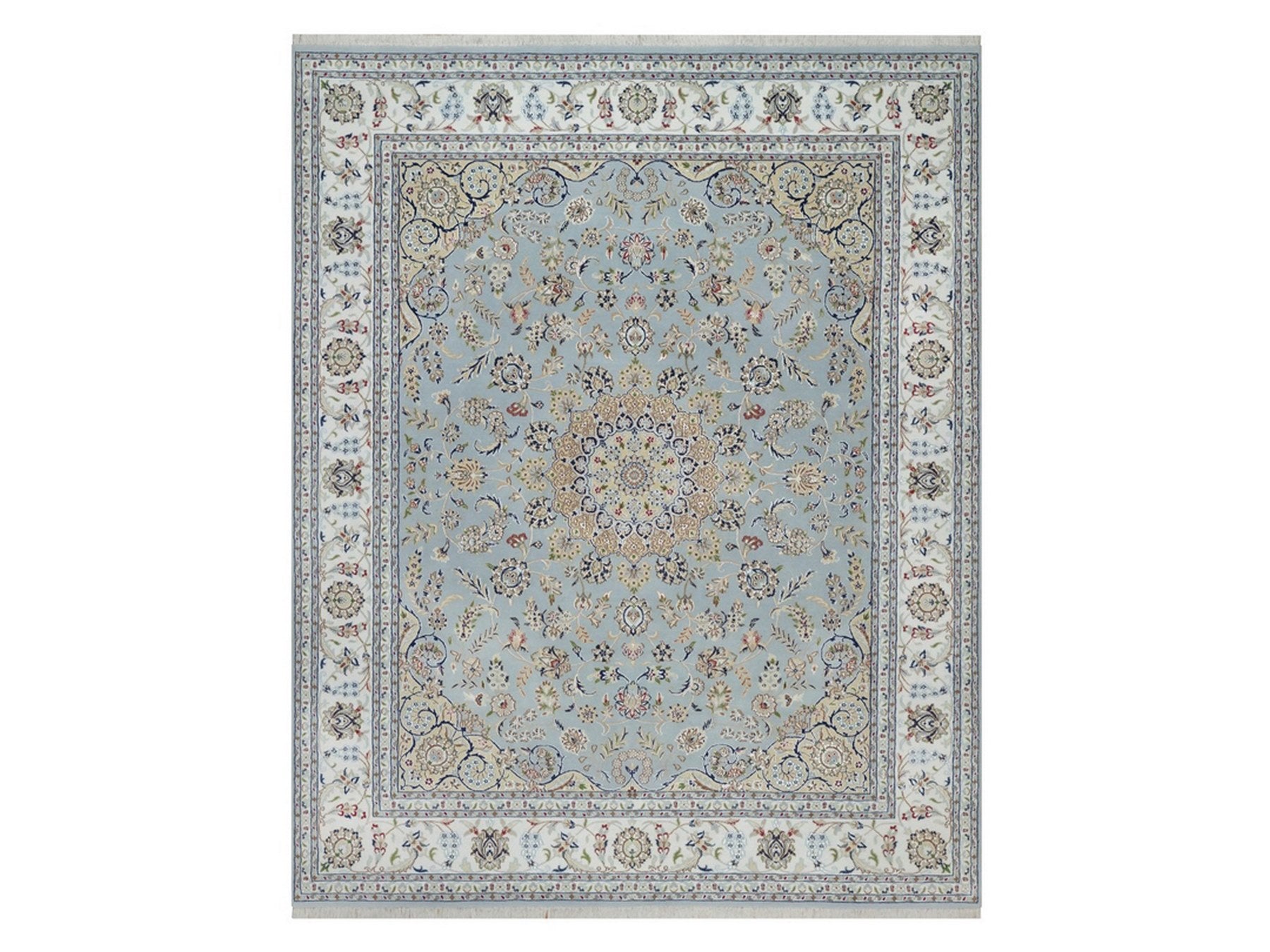 Blue 8'3" x 10'4" Fine Oriental Hand knotted Wool/Silk Rug - Sku: O092562