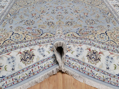 Blue 8'3" x 10'4" Fine Oriental Hand knotted Wool/Silk Rug - Sku: O092562