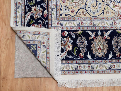 Nain Fine Oriental hand-knotted wool/silk rug in Ivory & Midnight Blue, 9'1" x 12'4" — SKU O092564 (view 4)