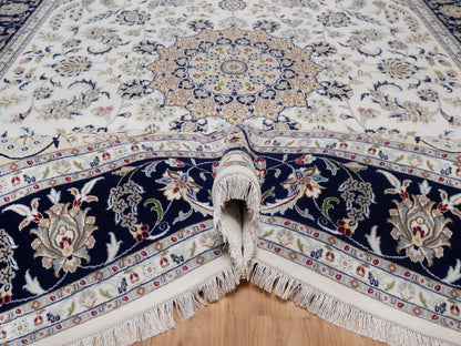 Nain Fine Oriental hand-knotted wool/silk rug in Ivory & Midnight Blue, 9'1" x 12'4" — SKU O092564 (view 5)
