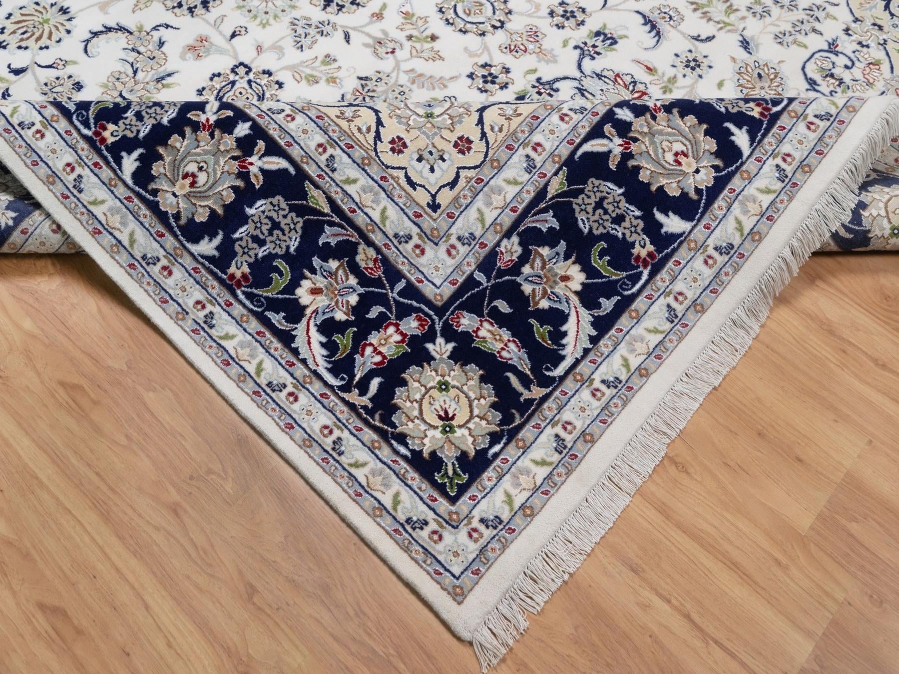 Nain Fine Oriental hand-knotted wool/silk rug in Ivory & Midnight Blue, 9'1" x 12'4" — SKU O092564 (view 6)