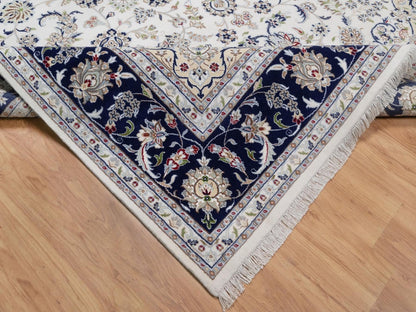 Nain Fine Oriental hand-knotted wool/silk rug in Ivory & Midnight Blue, 9'1" x 12'4" — SKU O092564 (view 6)