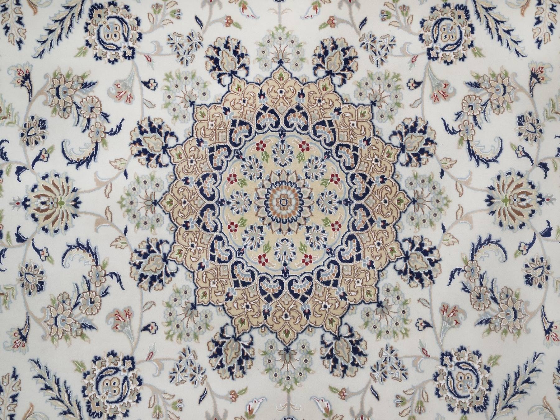 Nain Fine Oriental hand-knotted wool/silk rug in Ivory & Midnight Blue, 9'1" x 12'4" — SKU O092564 (view 8)