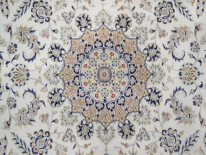 Nain Fine Oriental hand-knotted wool/silk rug in Ivory & Midnight Blue, 9'1" x 12'4" — SKU O092564 (view 8)