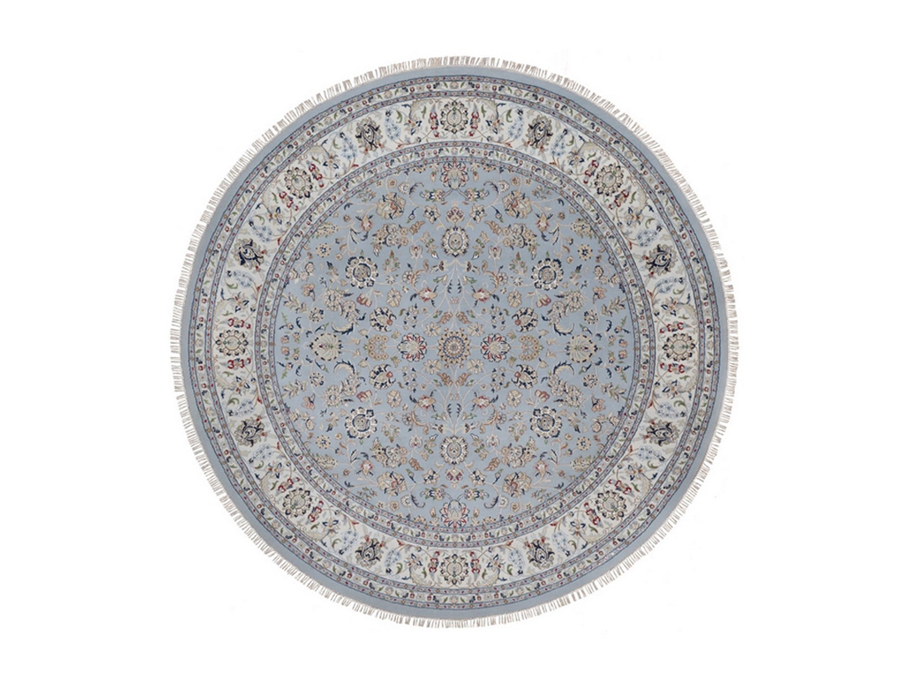 Blue 9'1" x 9'9" Fine Oriental Hand knotted Wool/Silk Rug - Sku: O092566