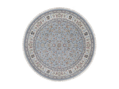 Blue 9'1" x 9'9" Fine Oriental Hand knotted Wool/Silk Rug - Sku: O092566