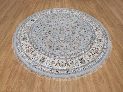 Blue 9'1" x 9'9" Fine Oriental Hand knotted Wool/Silk Rug - Sku: O092566