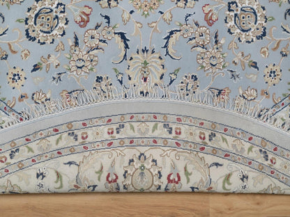 Blue 9'1" x 9'9" Fine Oriental Hand knotted Wool/Silk Rug - Sku: O092566