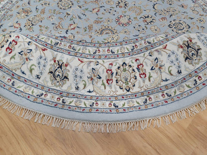 Blue 9'1" x 9'9" Fine Oriental Hand knotted Wool/Silk Rug - Sku: O092566