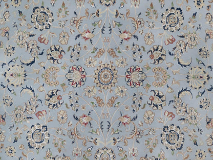 Blue 9'1" x 9'9" Fine Oriental Hand knotted Wool/Silk Rug - Sku: O092566