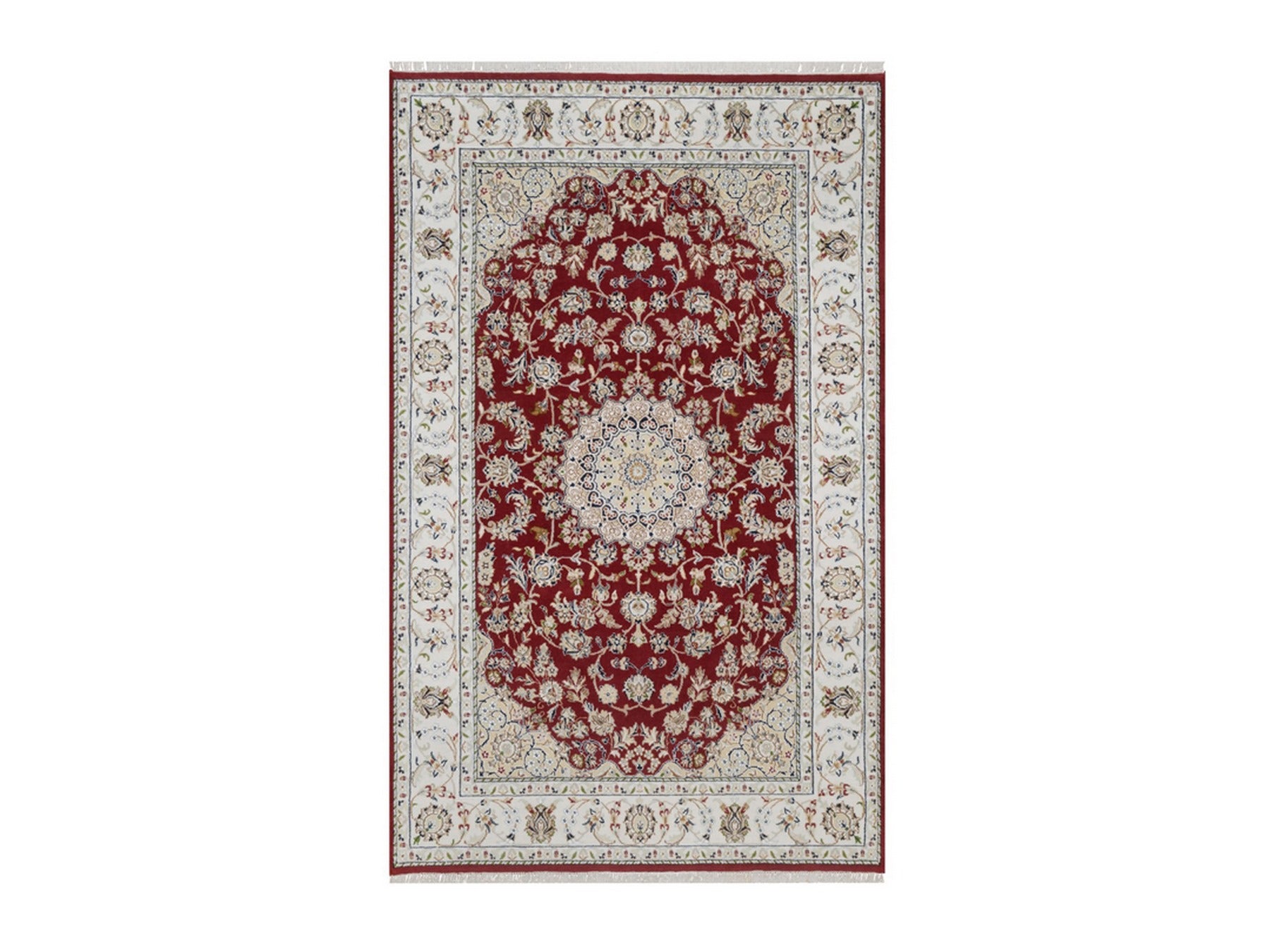 Nain Fine Oriental hand-knotted wool/silk rug in Red & Ivory, 4'10" x 7'10" — SKU O092567