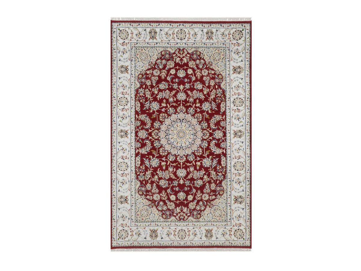 Nain Fine Oriental hand-knotted wool/silk rug in Red & Ivory, 4'10" x 7'10" — SKU O092567