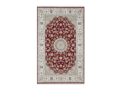 Nain Fine Oriental hand-knotted wool/silk rug in Red & Ivory, 4'10" x 7'10" — SKU O092567