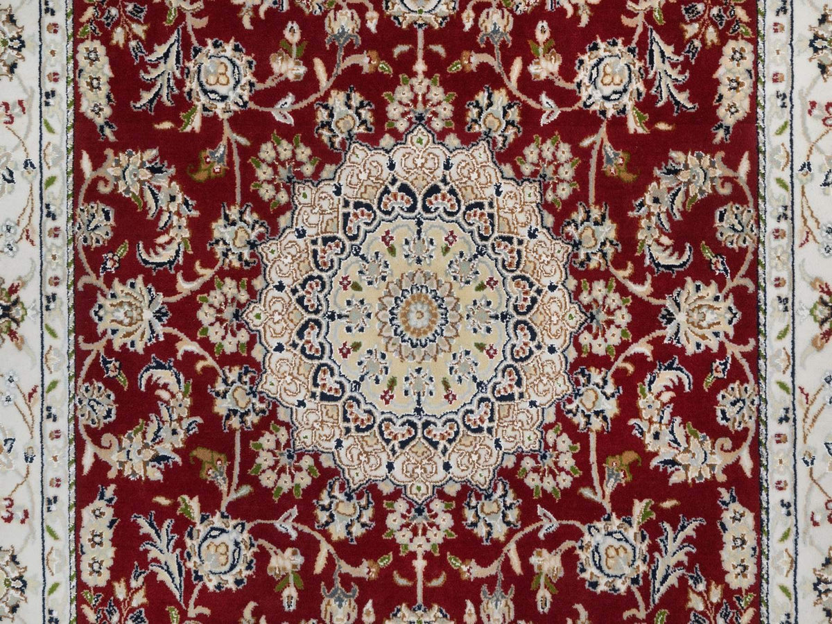 Nain Fine Oriental hand-knotted wool/silk rug in Red & Ivory, 4'10" x 7'10" — SKU O092567 (view 5)
