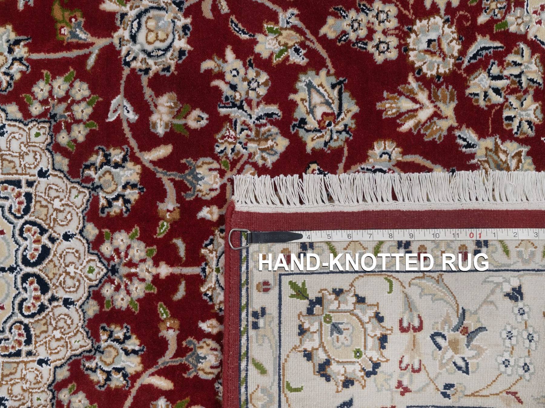 Nain Fine Oriental hand-knotted wool/silk rug in Red & Ivory, 4'10" x 7'10" — SKU O092567 (view 8)