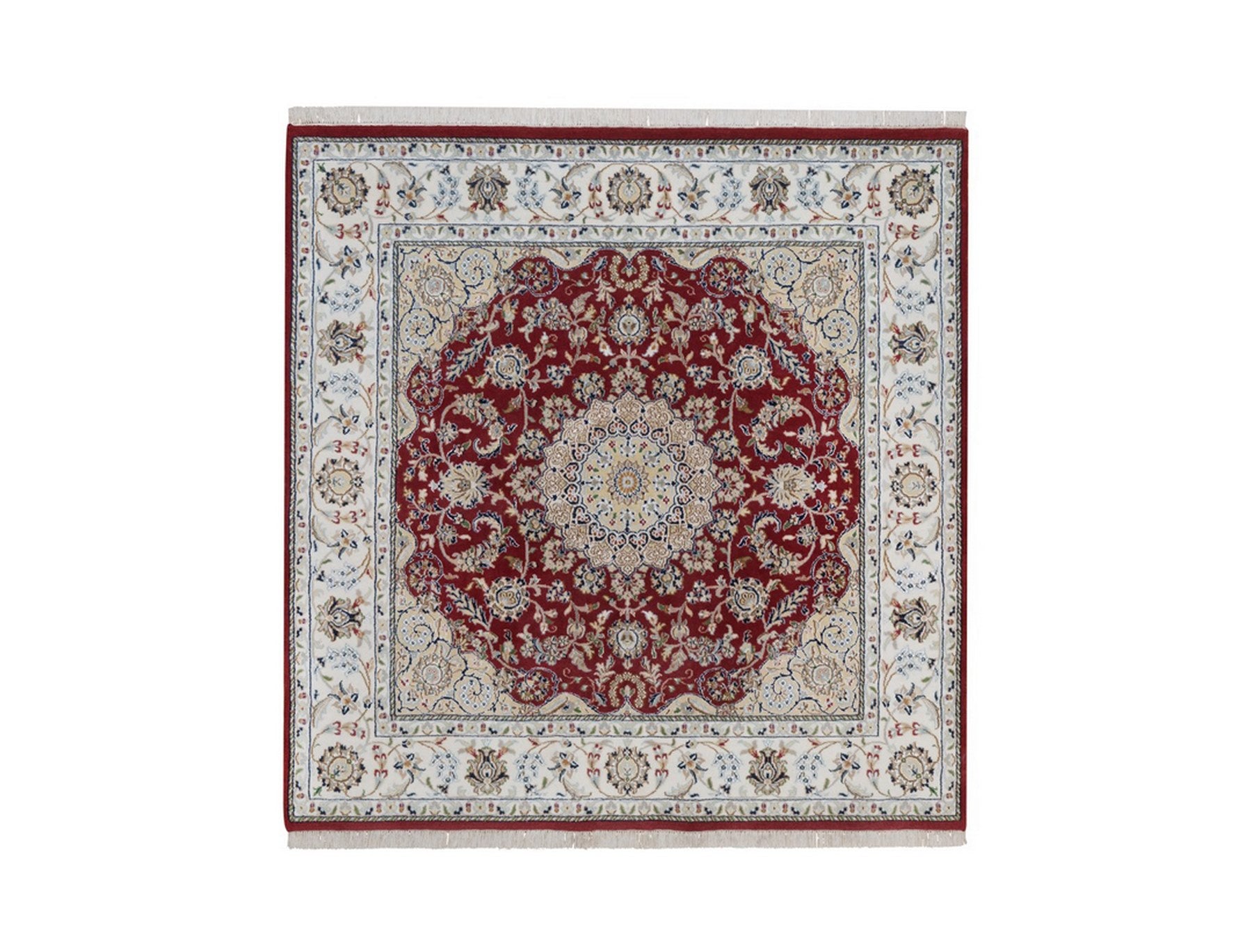 Red 5'10" x 6'1" Fine Oriental Hand knotted Wool/Silk Rug - Sku: O092568