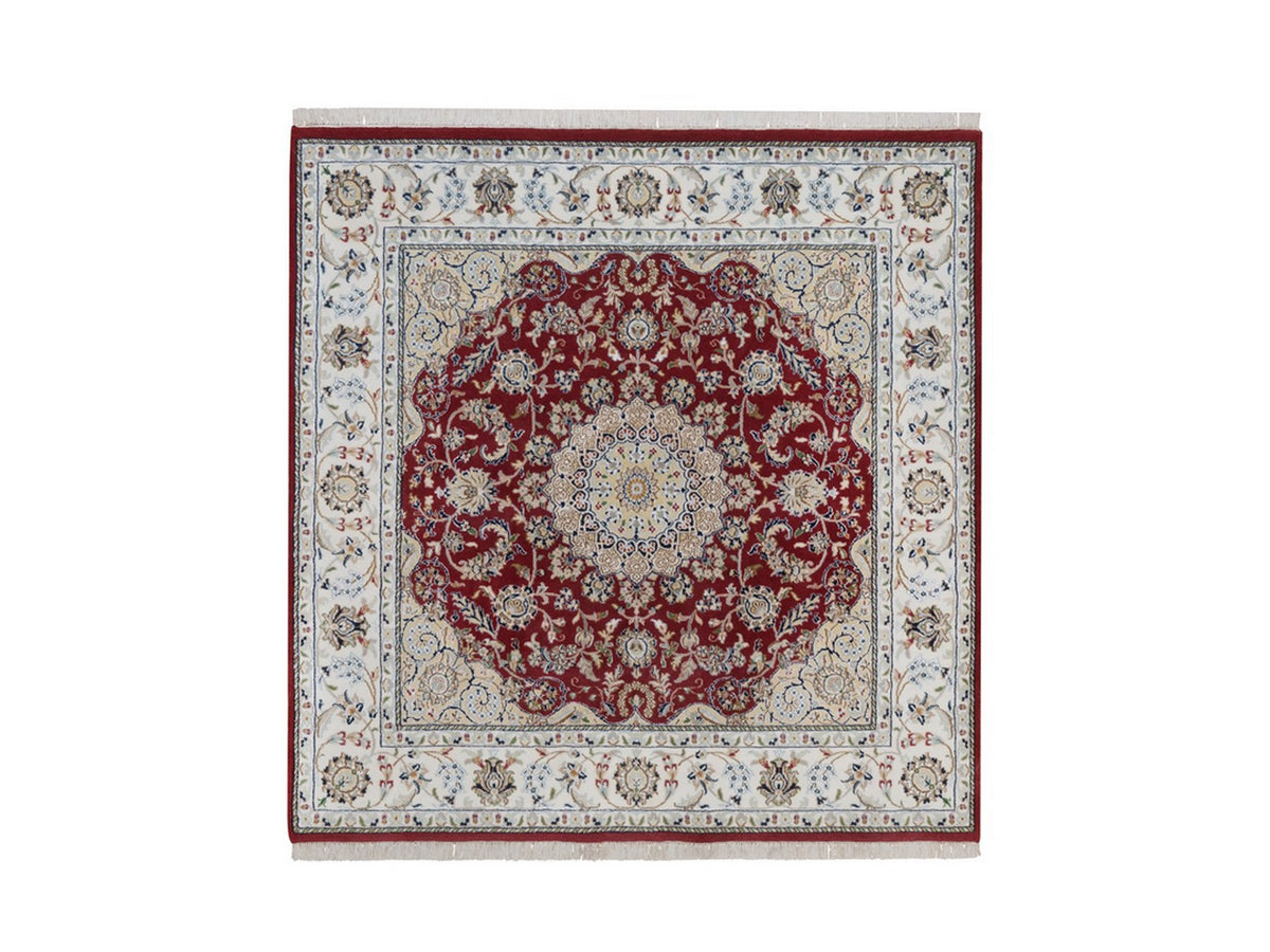 Nain Fine Oriental hand-knotted wool/silk rug in Red & Ivory, 5'10" x 6'1" — SKU O092568