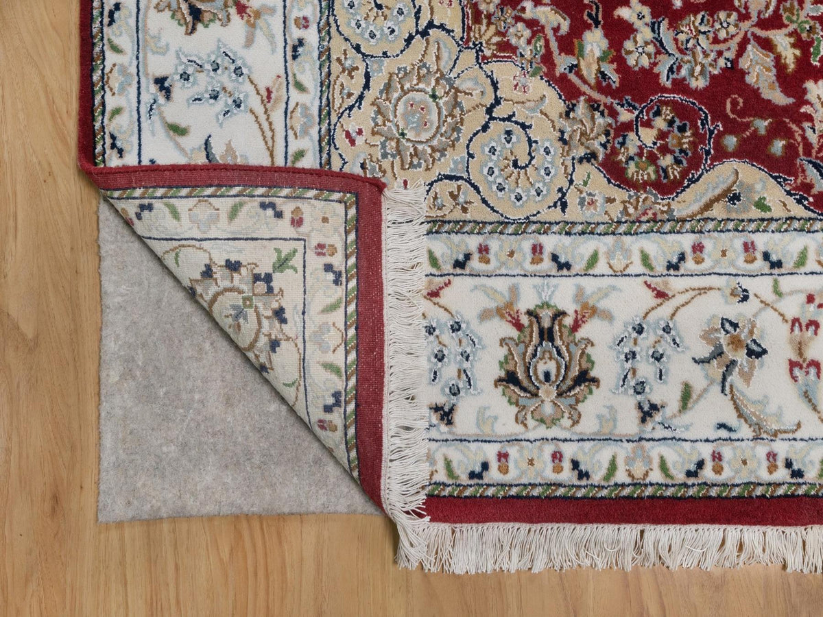 Nain Fine Oriental hand-knotted wool/silk rug in Red & Ivory, 5'10" x 6'1" — SKU O092568 (view 3)