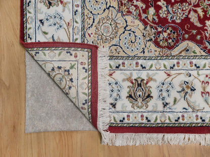 Nain Fine Oriental hand-knotted wool/silk rug in Red & Ivory, 5'10" x 6'1" — SKU O092568 (view 3)