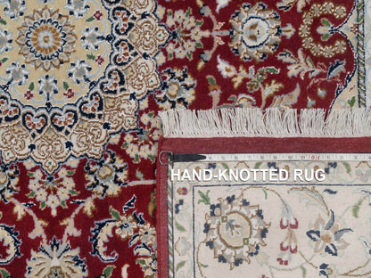 Red 5'10" x 6'1" Fine Oriental Hand knotted Wool/Silk Rug - Sku: O092568
